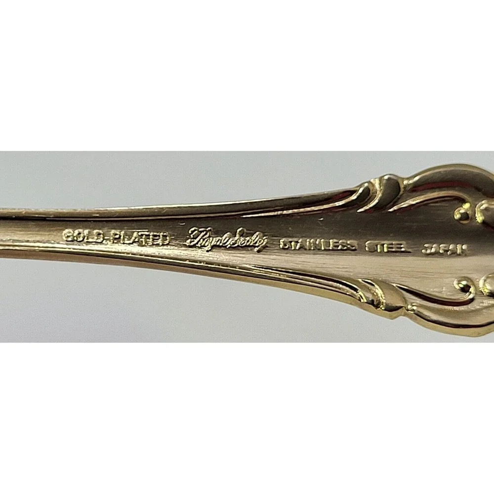 Royal Sealy Gold Plated Stainless Steel Flatware 3 Pc Hostess Set Japan Vintage